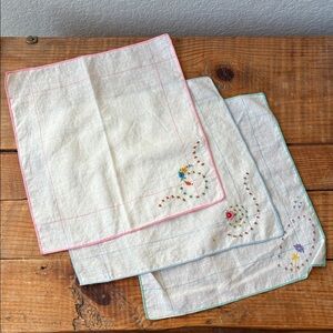 Vintage Embroidered Handkerchief Bundle of 3 Cottagecore Quirky Eclectic Grandma